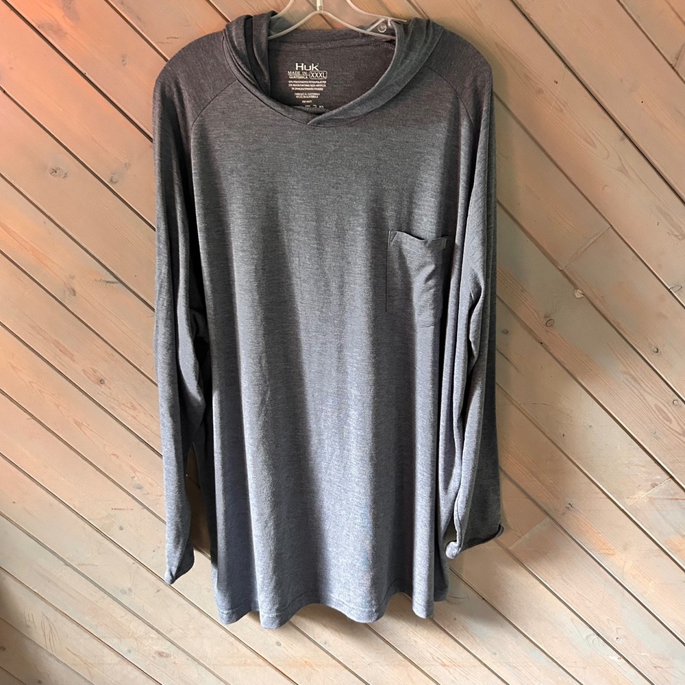Huk Mens Gray Pursuit Long Sleeve Hoodie Pocket T-Shirt XXXL H1200448